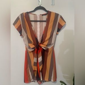 Striped plunge romper